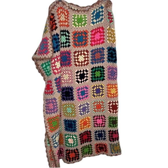 Vintage Mulit-Color Crochet Granny Square Blanket 52x66 - Picture 2 of 4